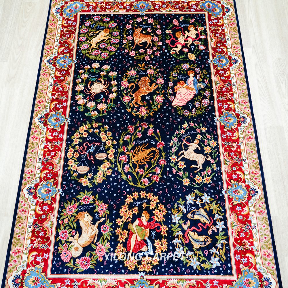The 12 Zodiac Signs Design Persian Hand-Knotted Silk Area Rug for Home Decor 3x5ft - Image 5