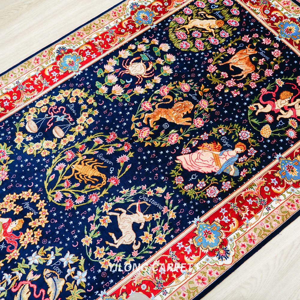 The 12 Zodiac Signs Design Persian Hand-Knotted Silk Area Rug for Home Decor 3x5ft - Image 7