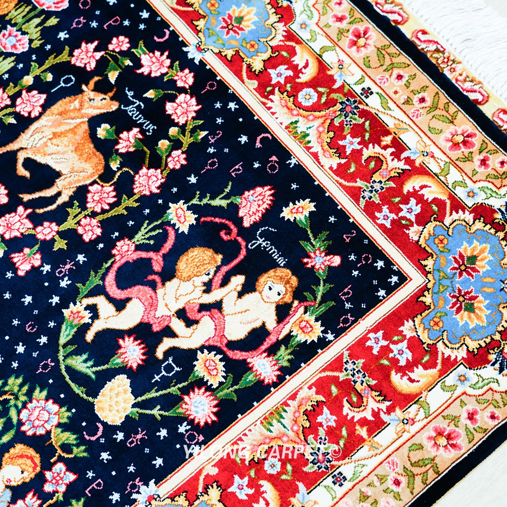The 12 Zodiac Signs Design Persian Hand-Knotted Silk Area Rug for Home Decor 3x5ft - Image 8