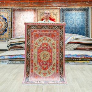 Pink Small Floral Persian Hand-Knotted Pure Silk Qom Carpet 3x5ft