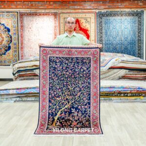 Tree of Life Persian Hand-Knotted Silk Rug for Home Decor 3x5ft