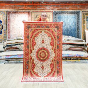 Floral Oriental Persian Hand-Knotted Silk Area Rug for Home 3x5ft