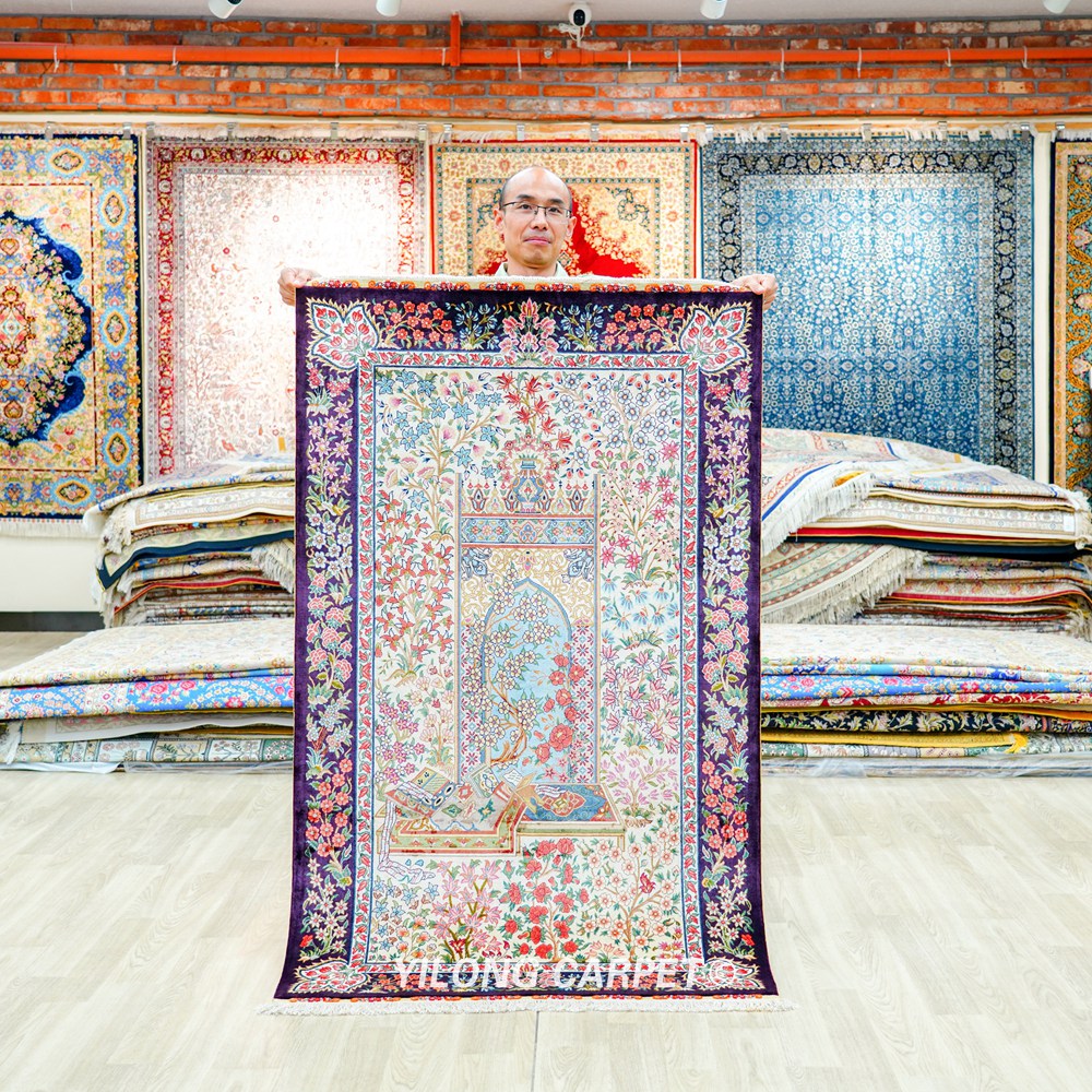 Persian Silk Collection Hand-Knotted Tapestry Rug for Office 3x5ft