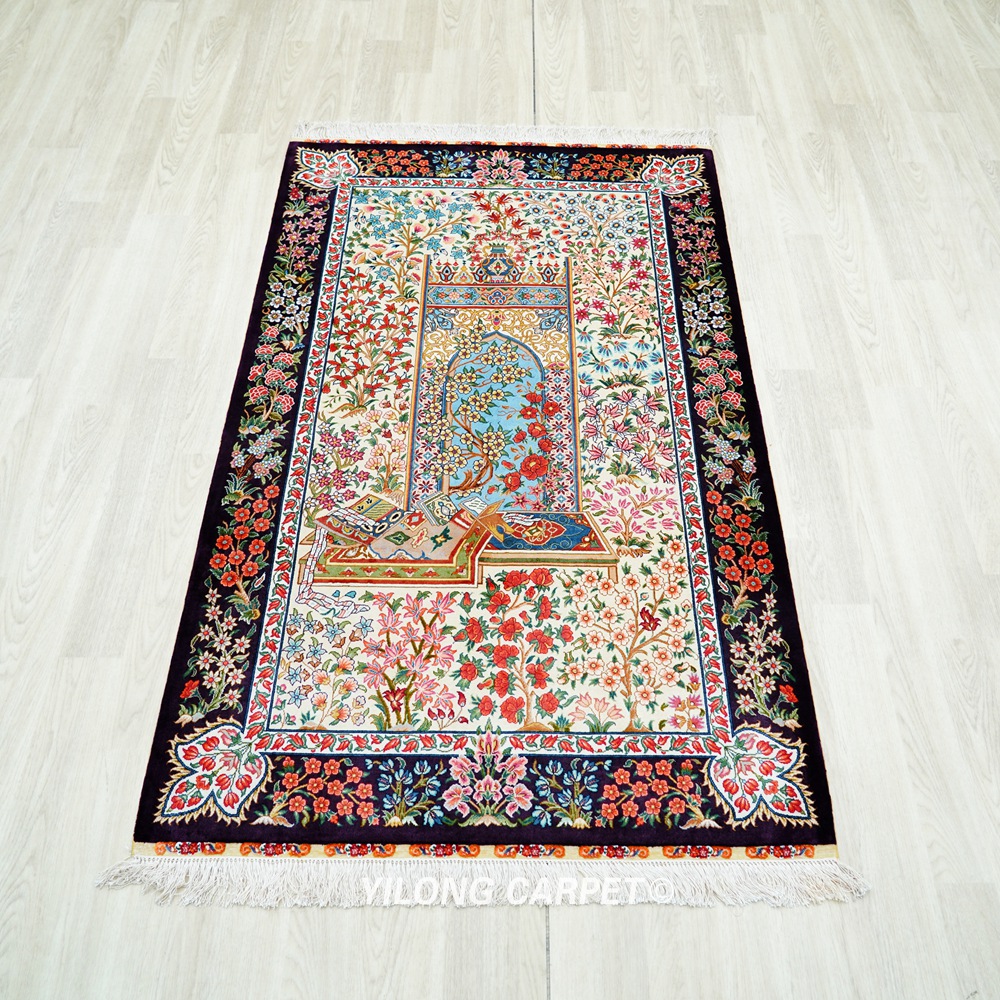 Persian Silk Collection Hand-Knotted Tapestry Rug for Office 3x5ft - Image 4