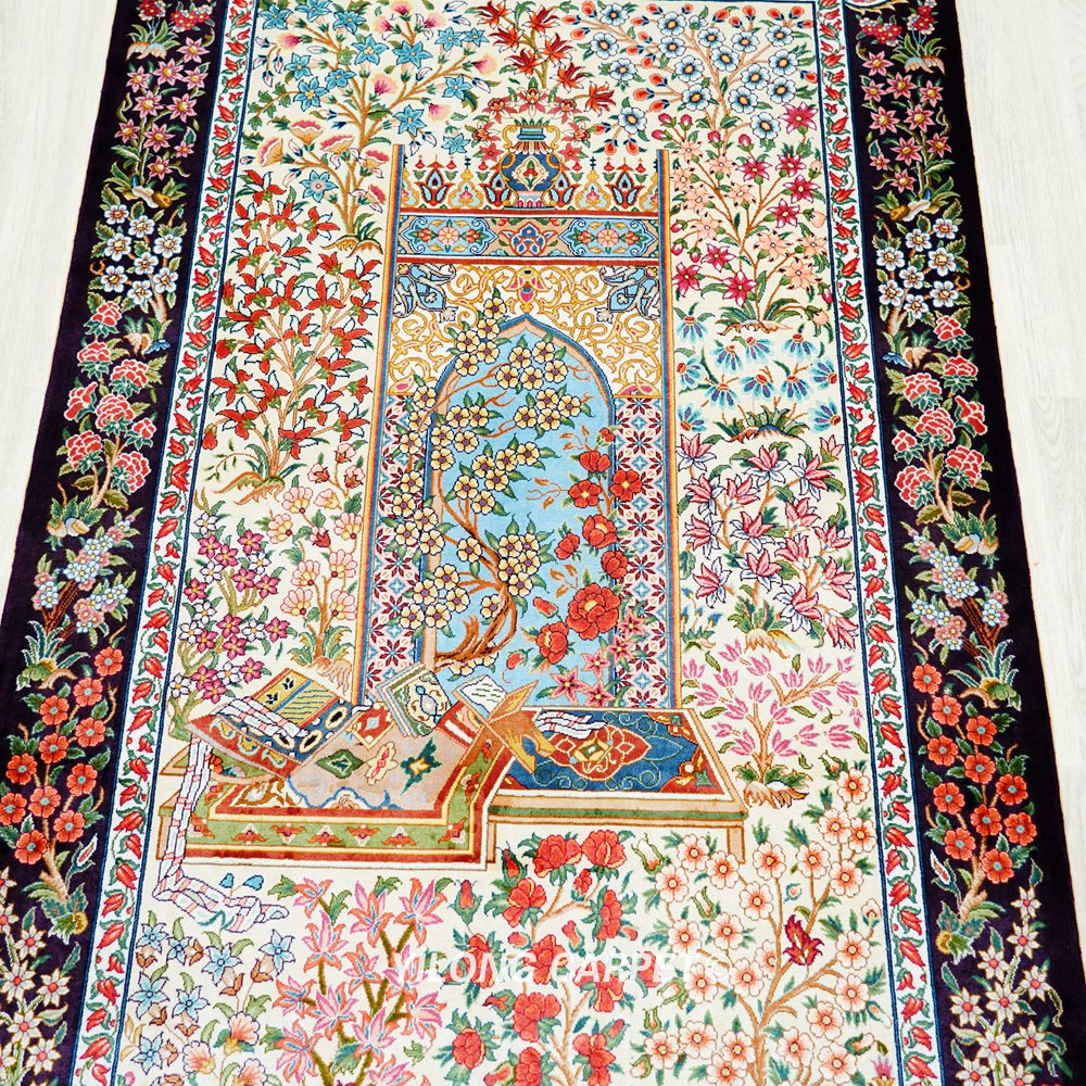 Persian Silk Collection Hand-Knotted Tapestry Rug for Office 3x5ft - Image 5