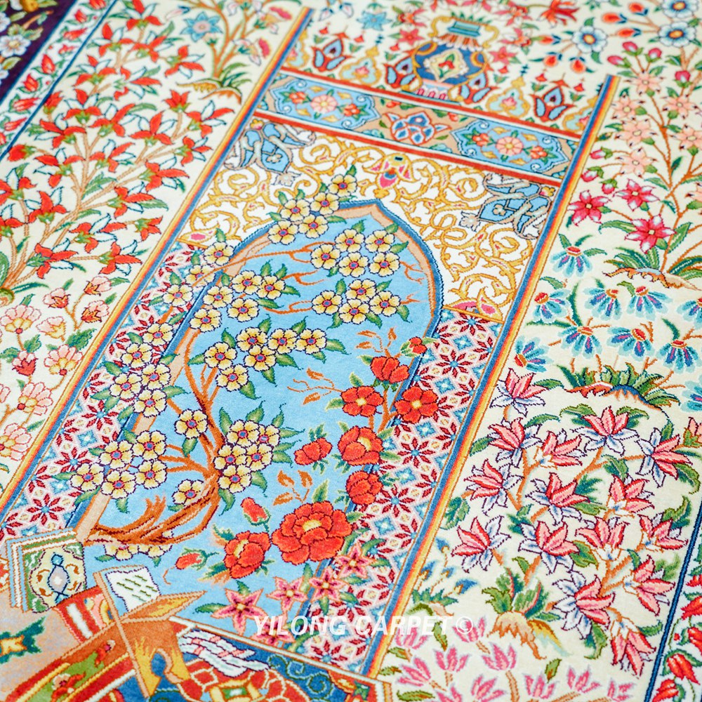 Persian Silk Collection Hand-Knotted Tapestry Rug for Office 3x5ft - Image 7