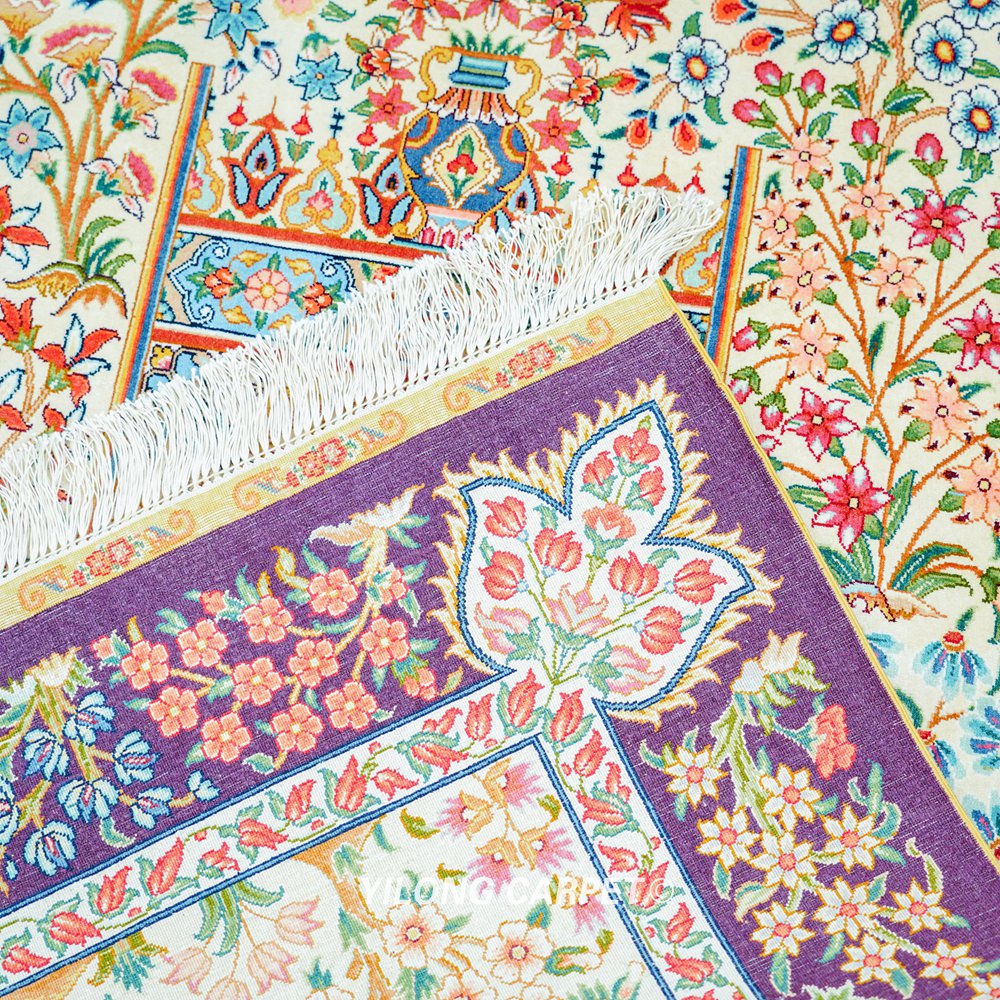Persian Silk Collection Hand-Knotted Tapestry Rug for Office 3x5ft - Image 9