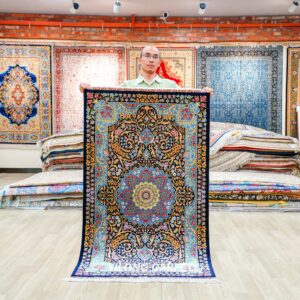Qom Tapestry Hand-Knotted Silk Persian Rug for Home Decor 3x5ft