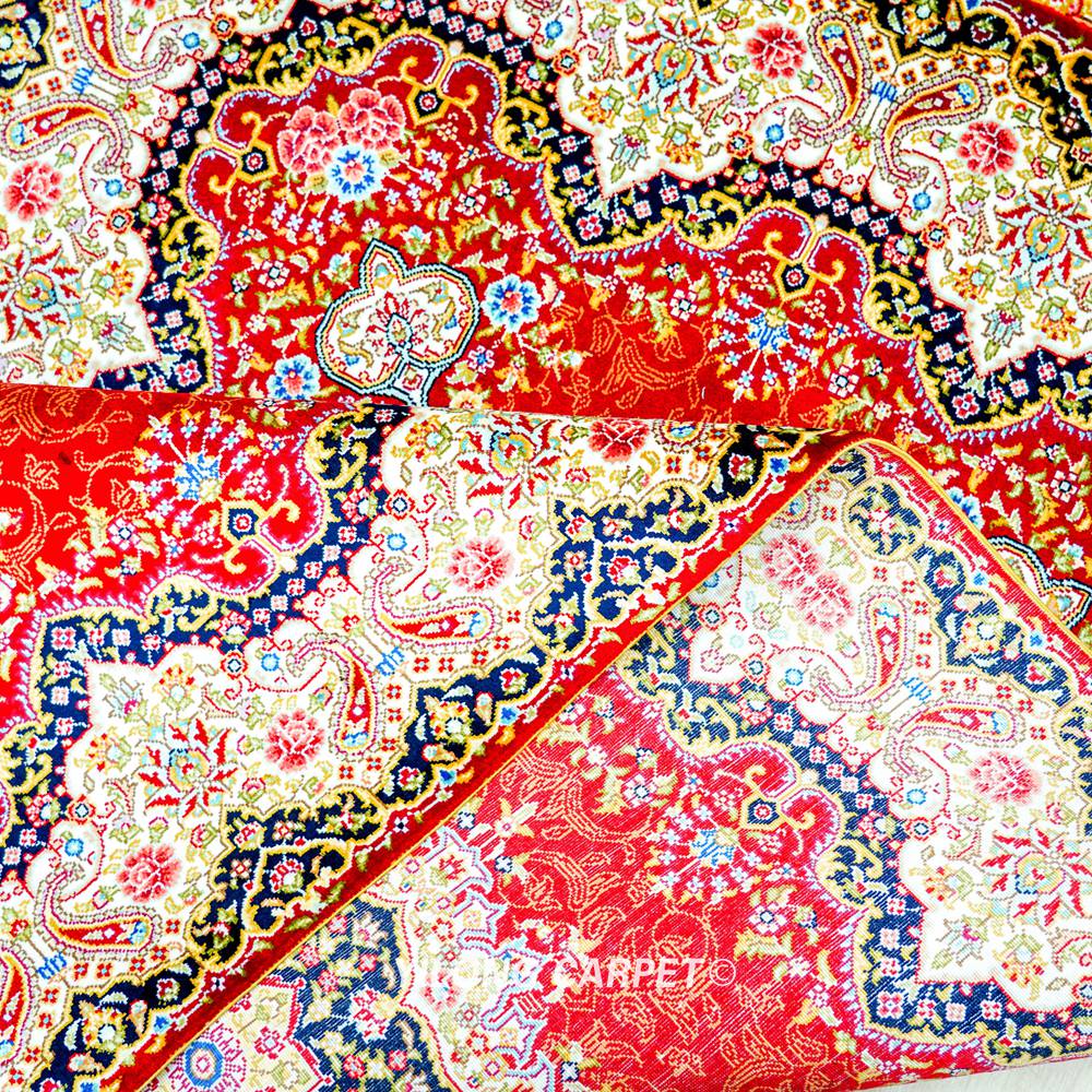 Red Traditional Persian Floral Hand-Knotted Pure Silk Qom Rug 3x5ft - Image 8