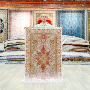 Pure Silk Qom Hand-Knotted Persian Floral Rug for Home Decor 3x5ft