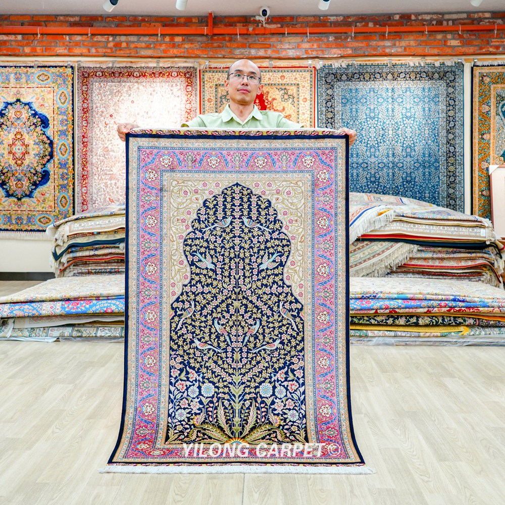 Persian Tree of Life Hand-Knotted Silk Rug for Home Decor 3x5ft