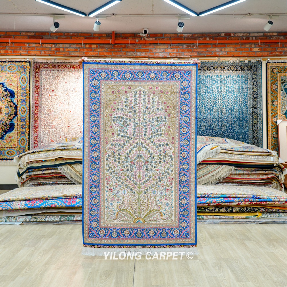 Home or Office Tree of Life Persian Hand-Knotted Silk Rug 3x5ft - Image 3