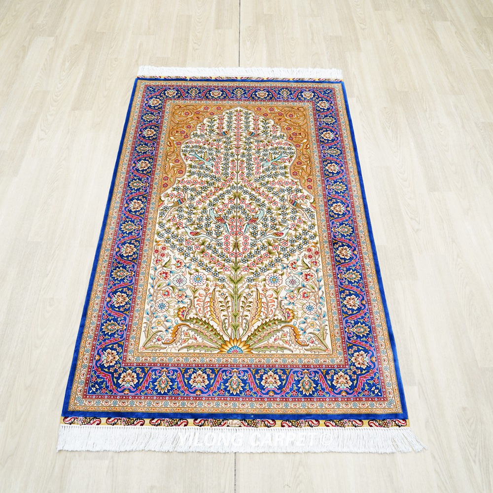 Home or Office Tree of Life Persian Hand-Knotted Silk Rug 3x5ft - Image 4