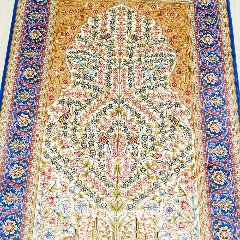 Home or Office Tree of Life Persian Hand-Knotted Silk Rug 3x5ft - Image 5