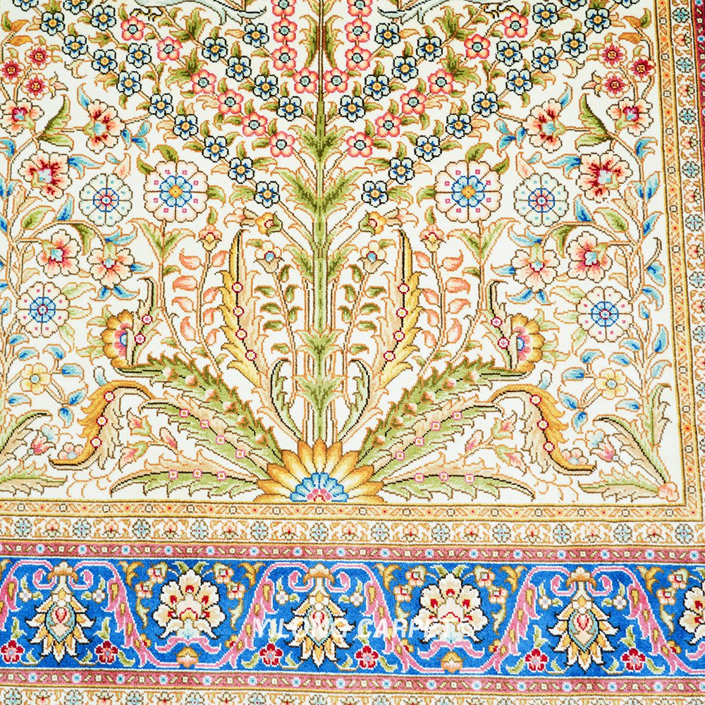 Home or Office Tree of Life Persian Hand-Knotted Silk Rug 3x5ft - Image 6