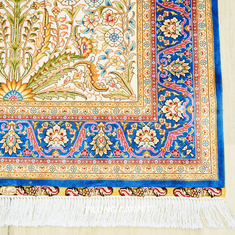 Home or Office Tree of Life Persian Hand-Knotted Silk Rug 3x5ft - Image 7