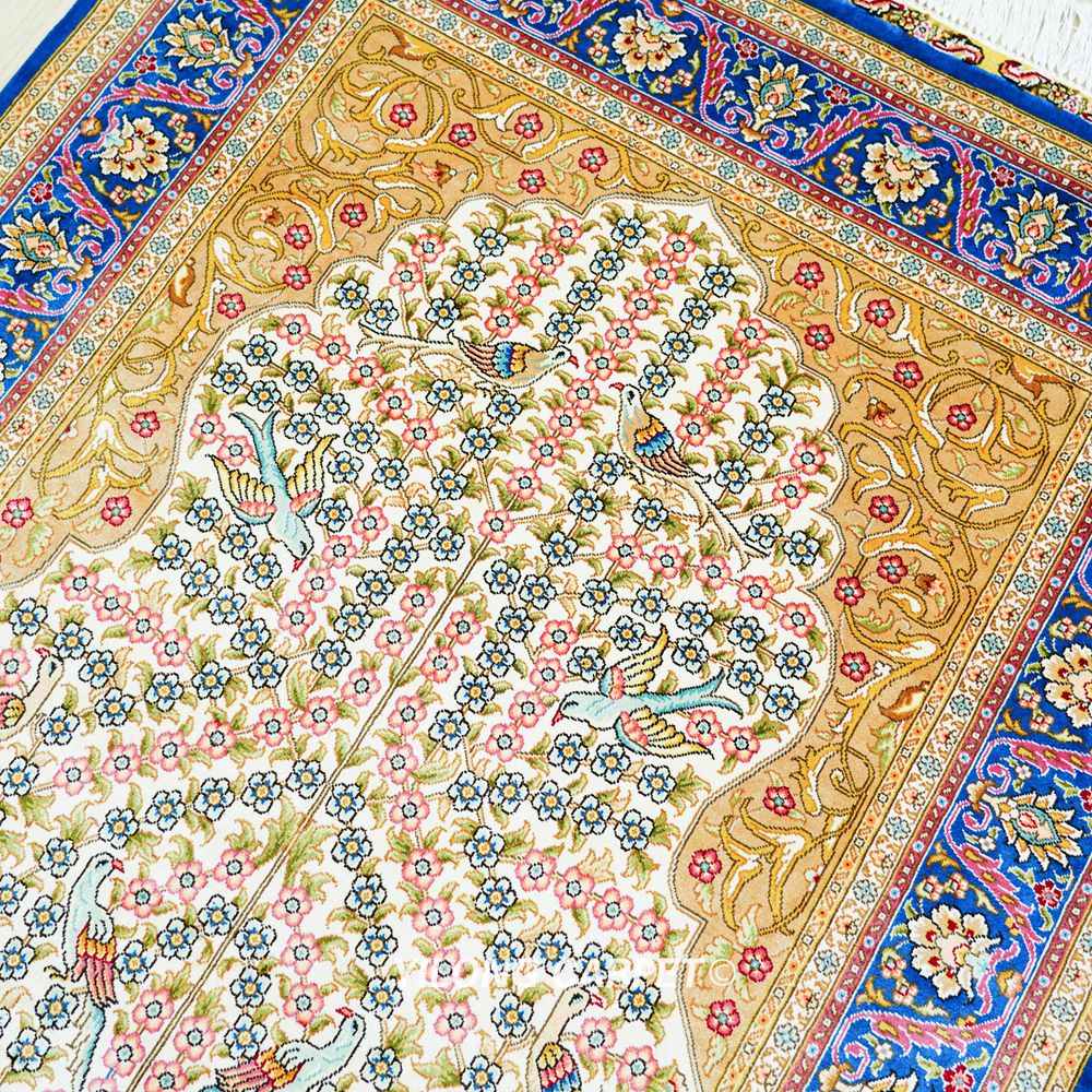 Home or Office Tree of Life Persian Hand-Knotted Silk Rug 3x5ft - Image 8