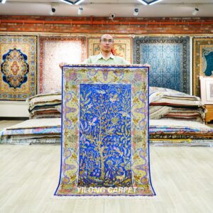 Blue Tree of Life Persian Hand-Knotted Silk Rug for Home Decor 3x5ft
