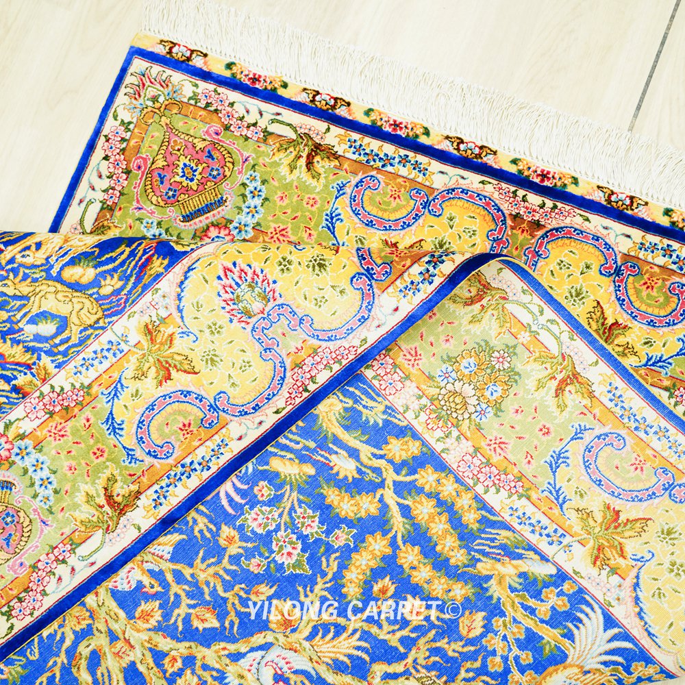 Blue Tree of Life Persian Hand-Knotted Silk Rug for Home Decor 3x5ft - Image 8