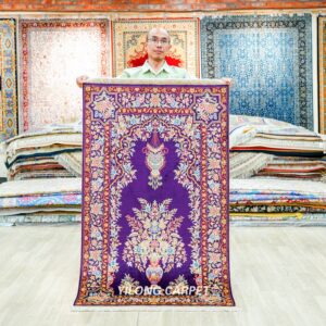 Floral Beige Persian Hand-Knotted Pure Silk Rug for Home 3x5ft