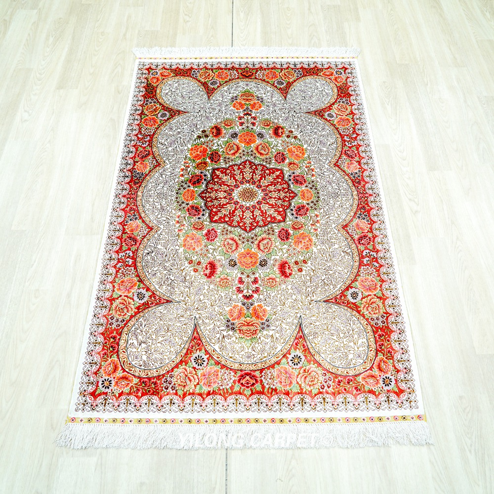 Persian Oriental Hand-Knotted Silk Rug for Home or Office 3x5ft - Image 4