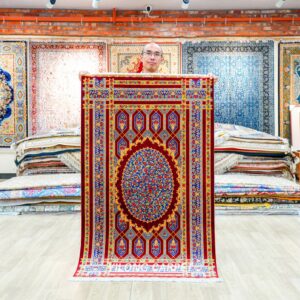 Red Rose Traditional Persian Floral Hand-Knotted Pure Silk Qom Rug 3x5ft