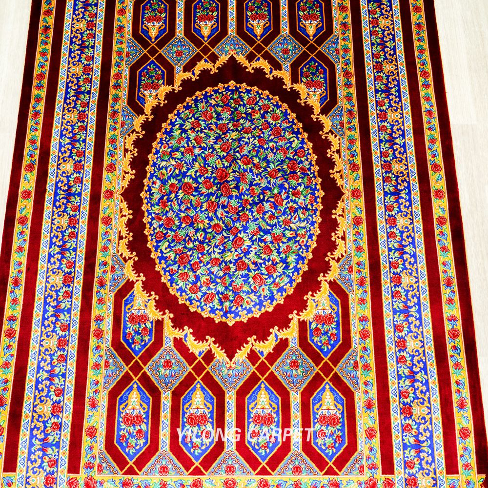 Red Rose Traditional Persian Floral Hand-Knotted Pure Silk Qom Rug 3x5ft - Image 5