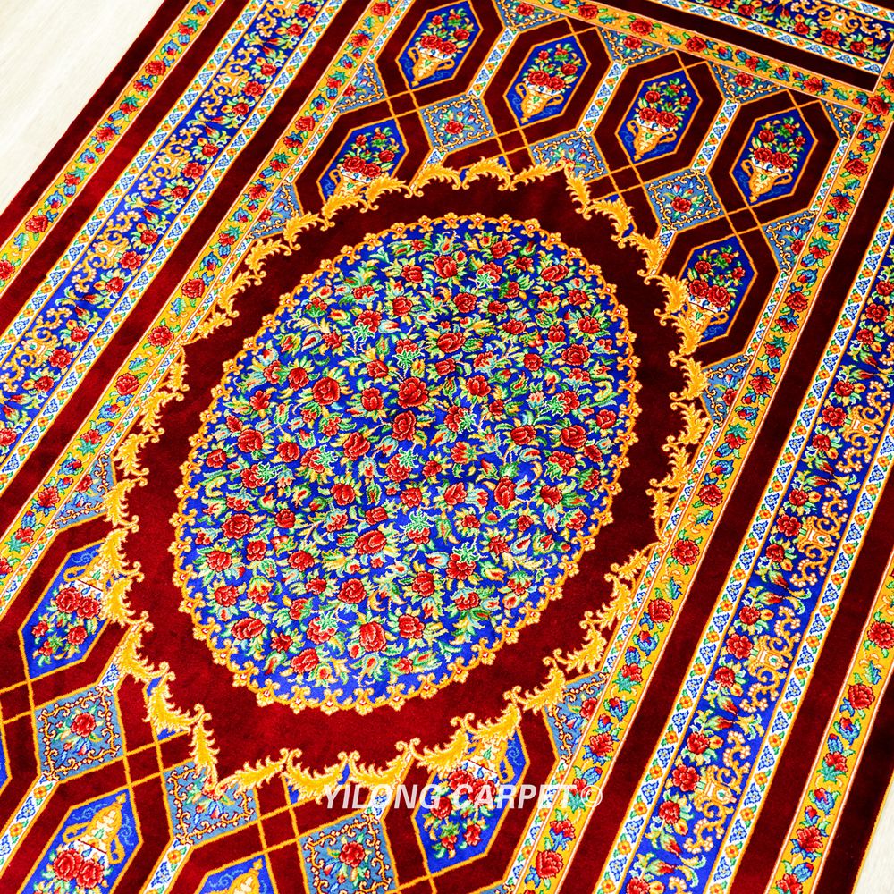 Red Rose Traditional Persian Floral Hand-Knotted Pure Silk Qom Rug 3x5ft - Image 7
