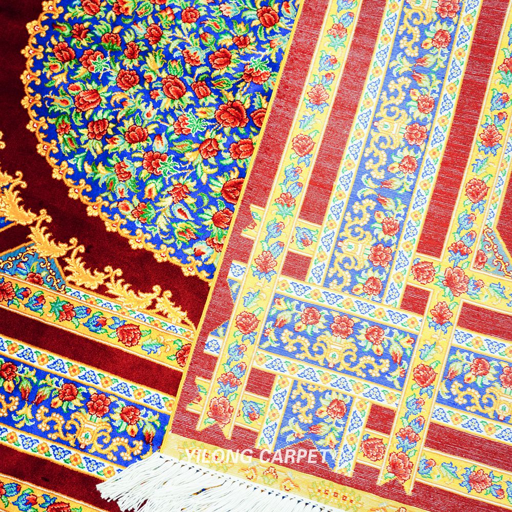 Red Rose Traditional Persian Floral Hand-Knotted Pure Silk Qom Rug 3x5ft - Image 9