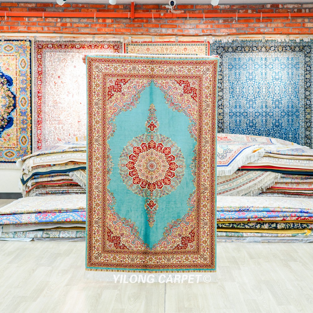 Blue Persian Dom Design Hand-Knotted Oriental Silk Area Rug 3x5ft - Image 3