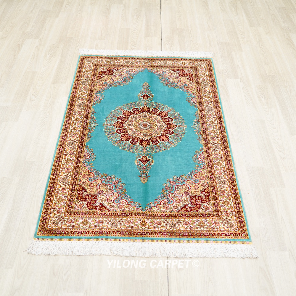 Blue Persian Dom Design Hand-Knotted Oriental Silk Area Rug 3x5ft - Image 4