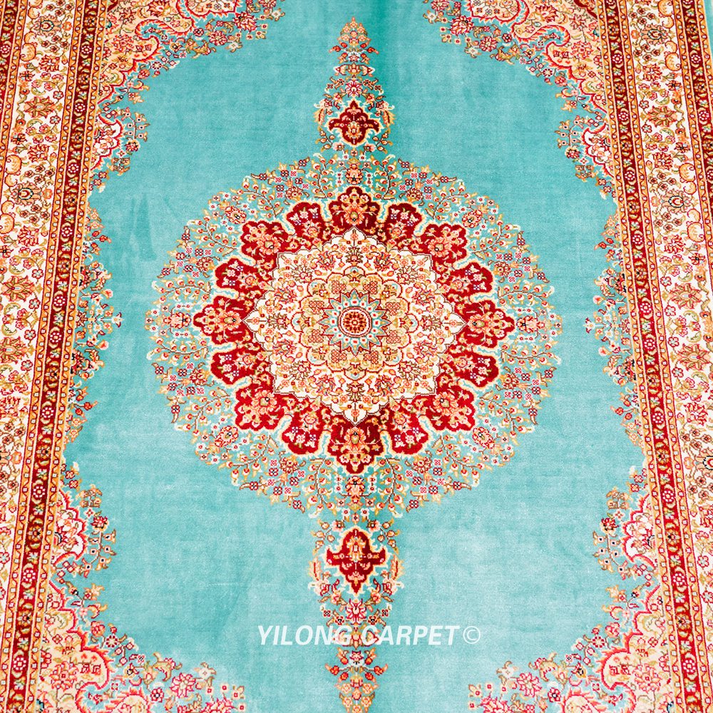 Blue Persian Dom Design Hand-Knotted Oriental Silk Area Rug 3x5ft - Image 5