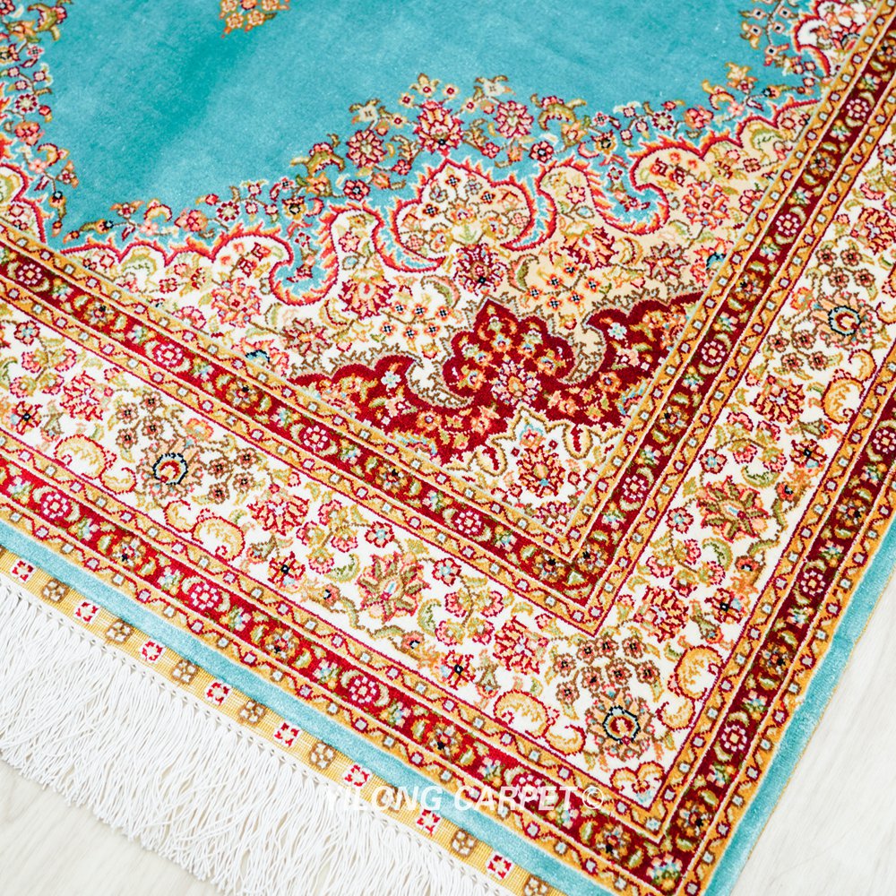 Blue Persian Dom Design Hand-Knotted Oriental Silk Area Rug 3x5ft - Image 6