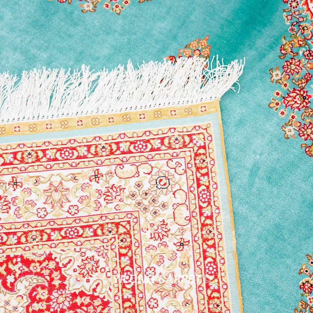 Blue Persian Dom Design Hand-Knotted Oriental Silk Area Rug 3x5ft - Image 9