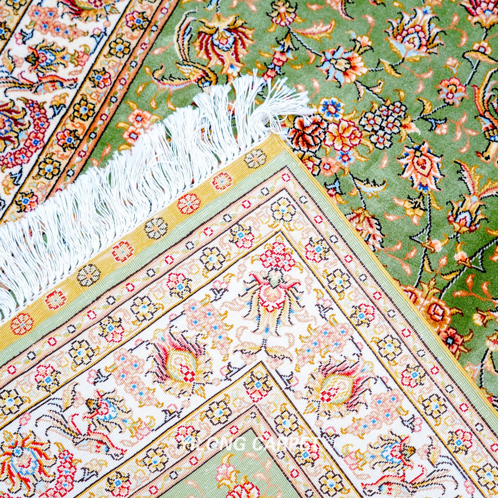 Green Floral Oriental Hand-Knotted Silk Persian Rug for Home Decor 3x5ft - Image 9
