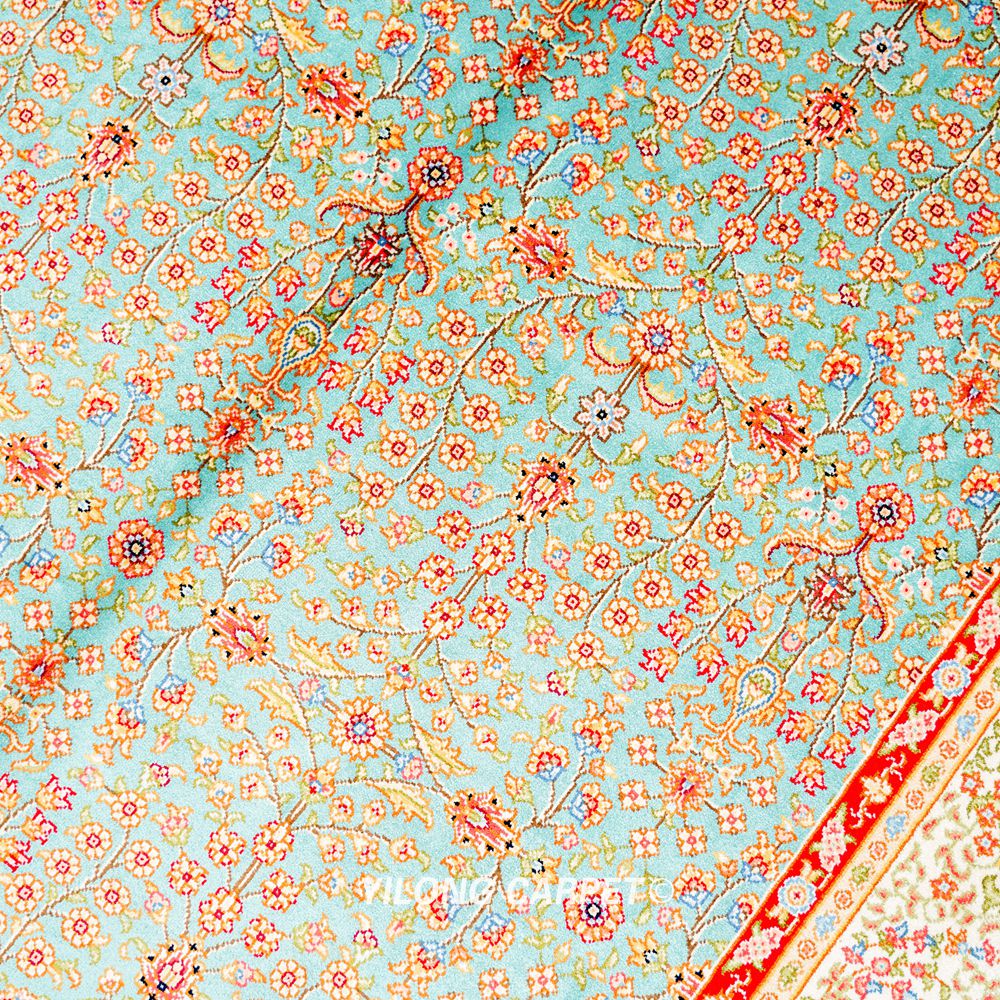 Home or Office Blue Hereke Design Persian Hand-Knotted Silk Rug 3x5ft - Image 7