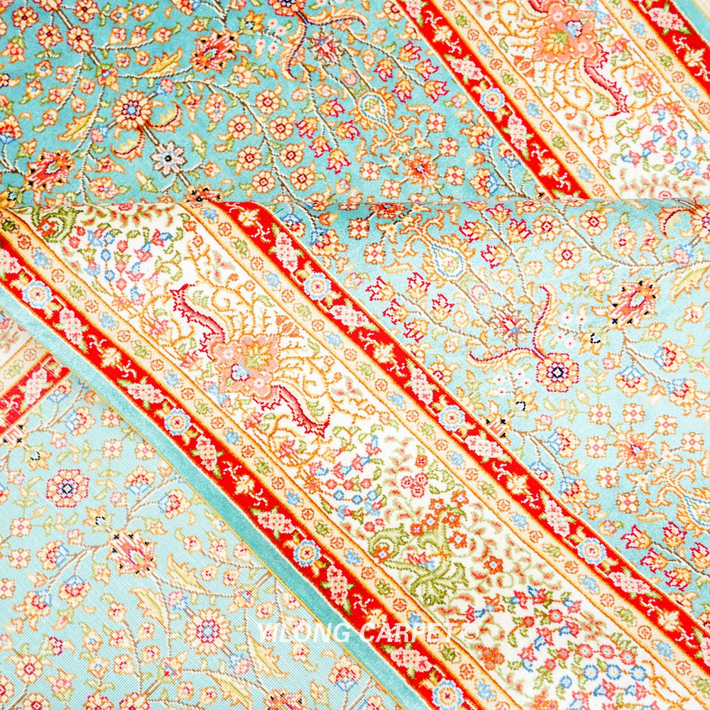 Home or Office Blue Hereke Design Persian Hand-Knotted Silk Rug 3x5ft - Image 8