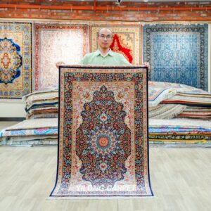 Traditional Persian Floral Hand-Knotted Pure Silk Qom Rug 3x5ft