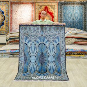 Blue Oriental Hand-Knotted Turkish Silk Rug for Home or Office 4x6ft