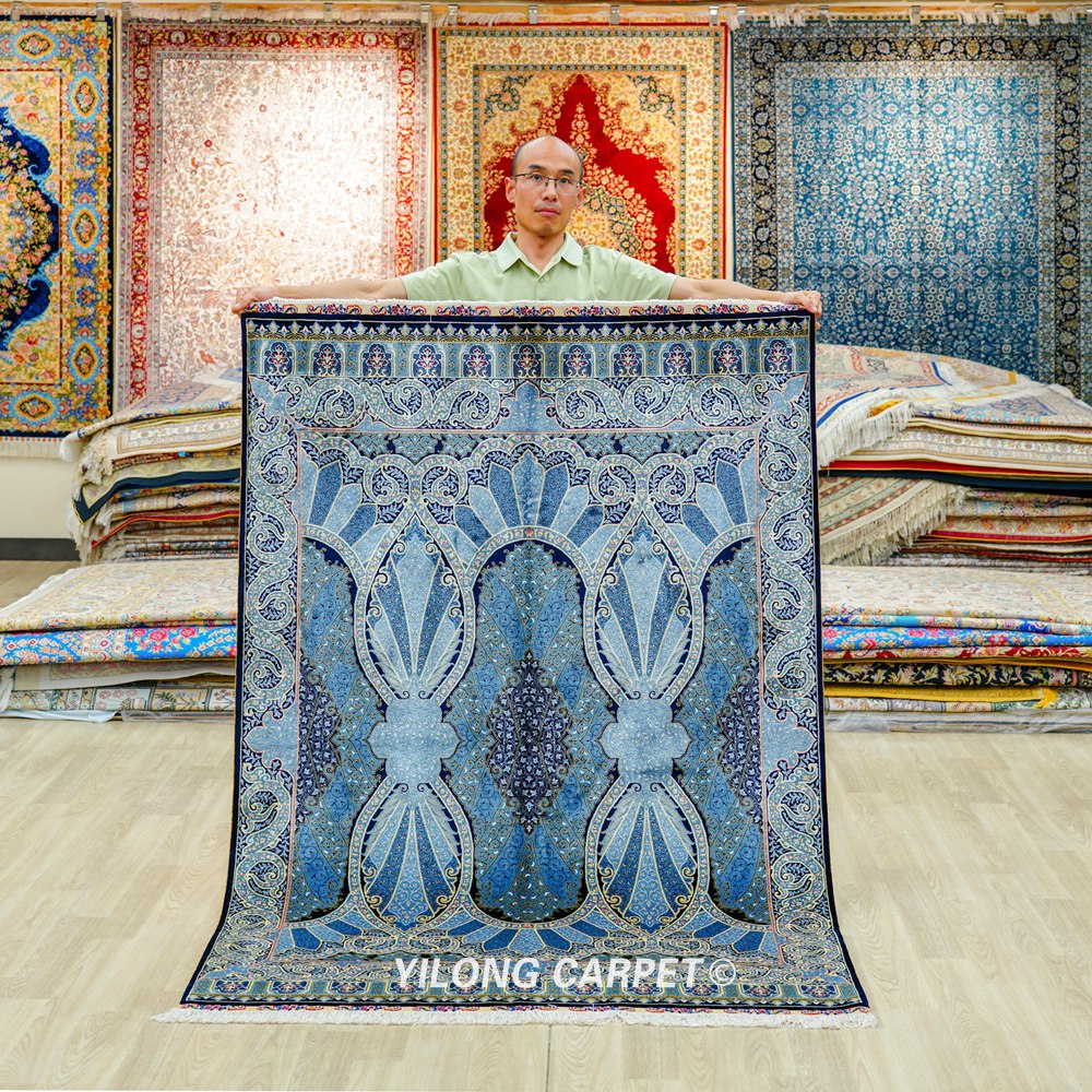 Blue Oriental Hand-Knotted Turkish Silk Rug for Home or Office 4x6ft
