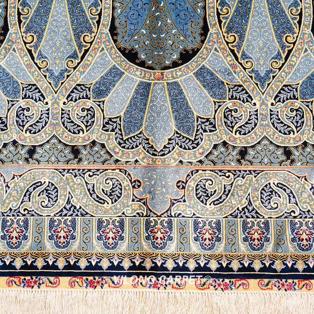 Blue Oriental Hand-Knotted Turkish Silk Rug for Home or Office 4x6ft - Image 6