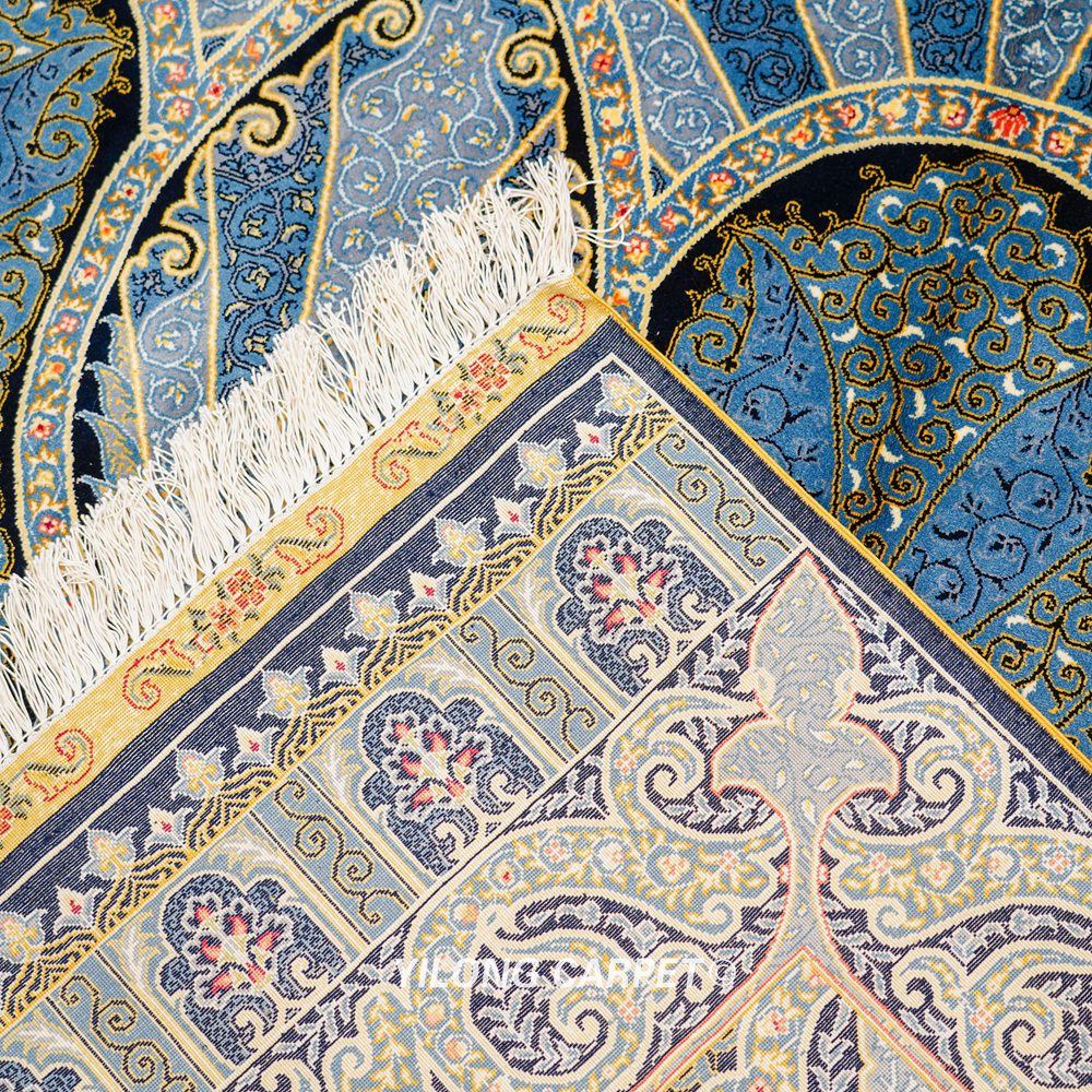 Blue Oriental Hand-Knotted Turkish Silk Rug for Home or Office 4x6ft - Image 9