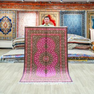 Floral Persian Hand-Knotted Silk Qum Area Rug for Home 4x6ft