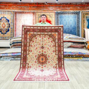 Red Persian Hand-Knotted Silk Area Rug for Home or Office 4x6ft