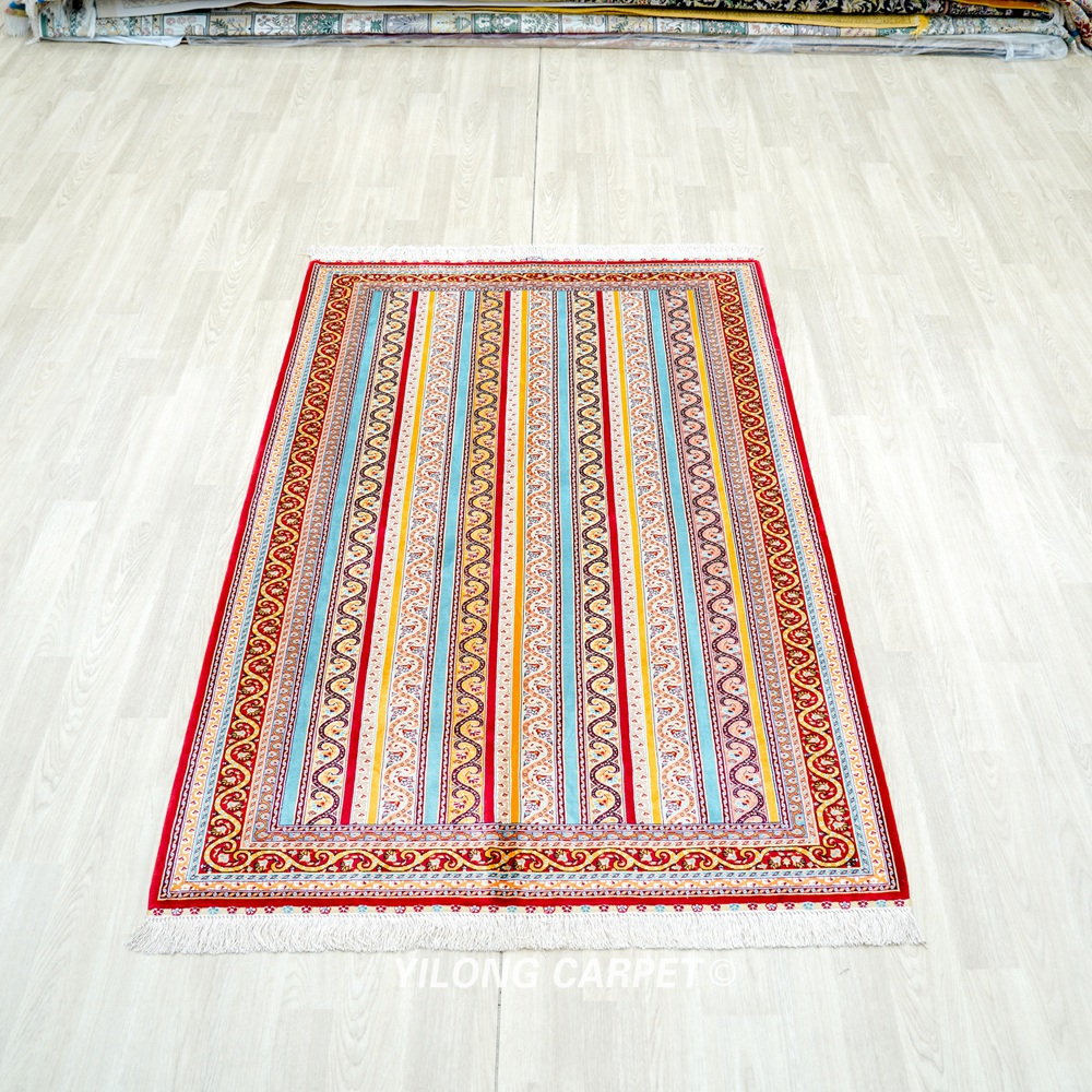 Oriental Persian Hand-Knotted Silk Rug as a Home Decor Piece 4x6ft - Image 3