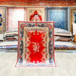 Red Floral Hand-Knotted Pure Silk Qom Area Rug 4x6ft