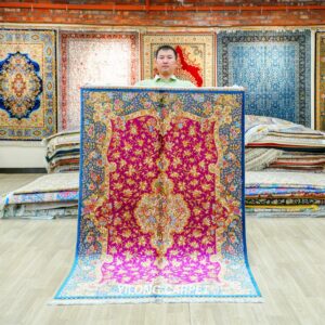 Persian Hand-Knotted Silk Rug for Home or Office 4x6ft