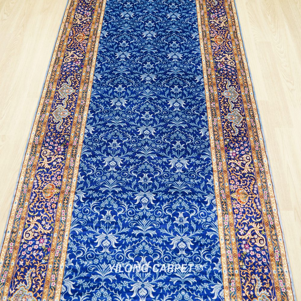 allover floral silk rug border and motif detail