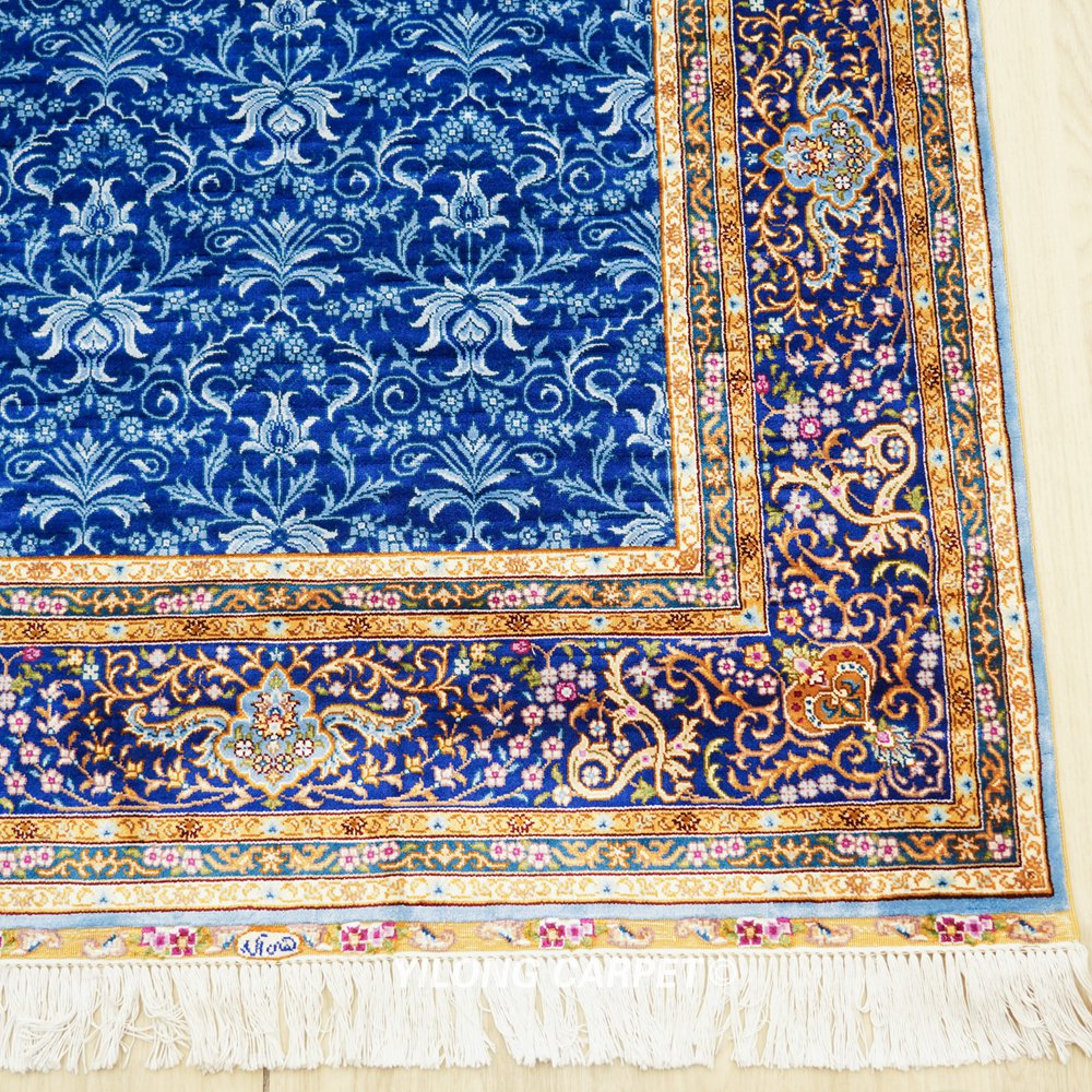 royal blue silk runner rug close-up craftsmanship