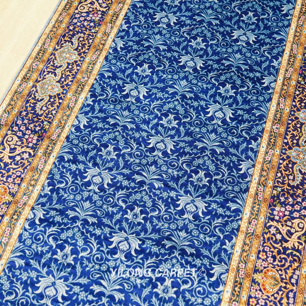 hand-knotted silk runner rug fringe and edge detail